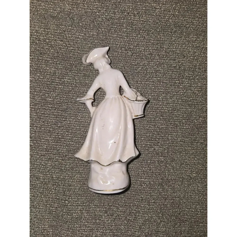 Vintage Made in Japan Porcelain Lady Figurine Flower Basket Hand Painted Gold T